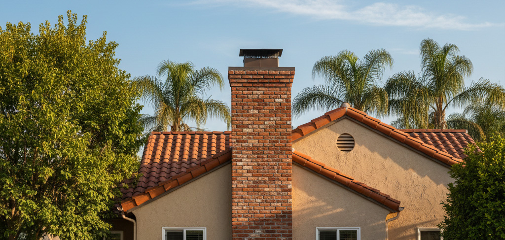Chimney and tile roof on a Fresno home.