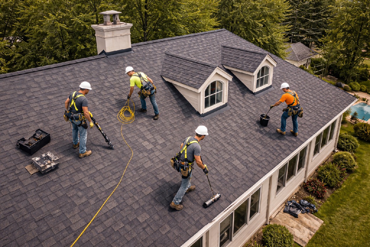 Local Fresno roofing crew documenting roof condition for inspection report