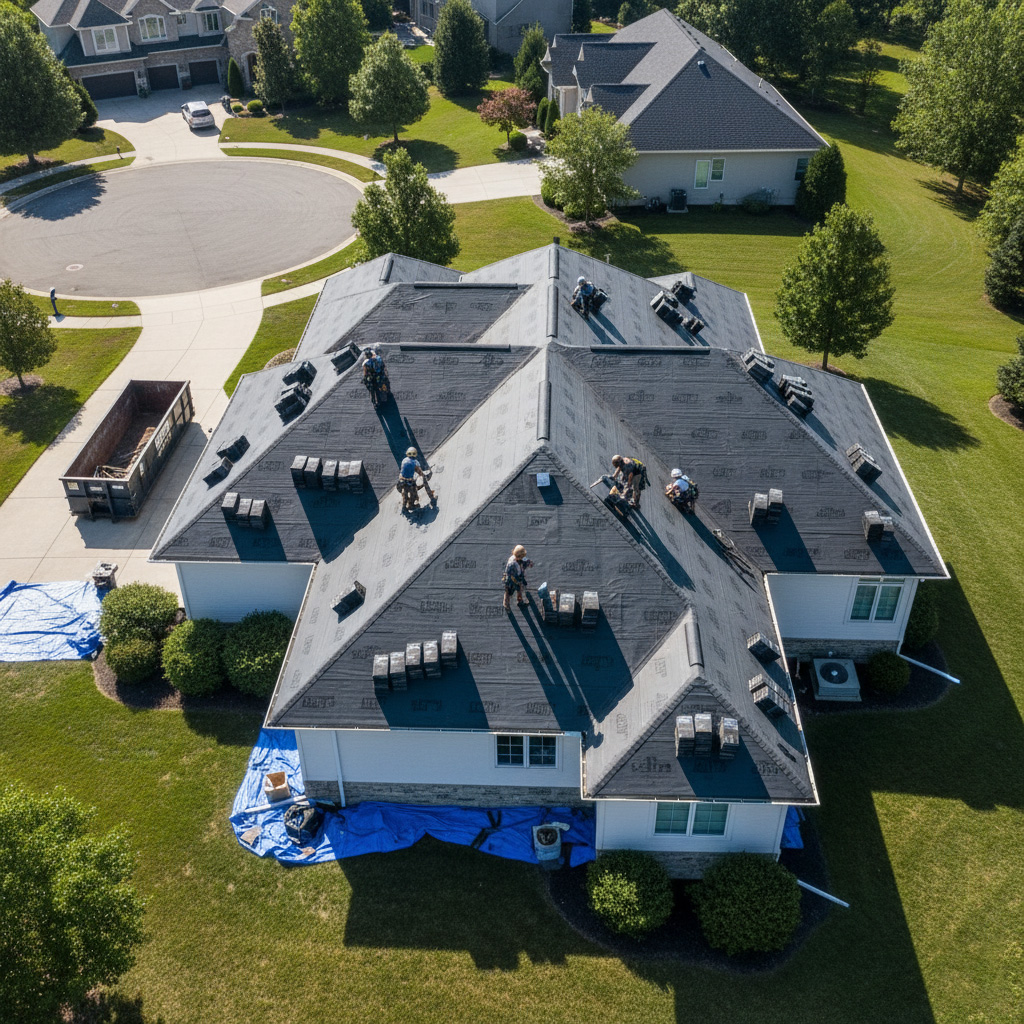 Fresno roof replacement crew replacing roof decking and underlayment